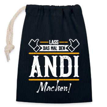 Andi Geschenkidee Geschenk Geburtstag - Verschließbarer Geschenkbeutel aus Baumwolle (14x20cm) - Navy - Vorne