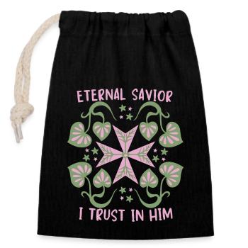 Jesus Christ, Jesus Cross Maltese Cross Saying - Closable cotton gift bag (14x20cm) - black - Front