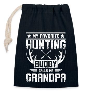 Mon compagnon de chasse préféré m’appelle grand-père - Sac cadeau en coton avec cordon (14 x 20 cm) - bleu marine - Devant