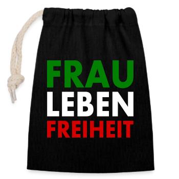 Frau leben freiheit - Verschließbarer Geschenkbeutel aus Baumwolle (14x20cm) - Schwarz - Vorne