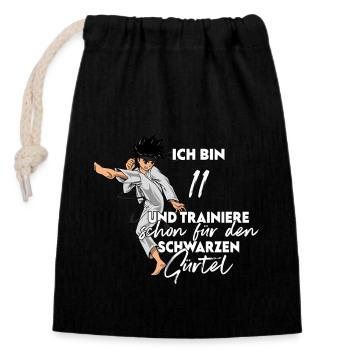 Ich bin 11 - Jungen Karate - Verschließbarer Geschenkbeutel aus Baumwolle (14x20cm) - Schwarz - Vorne