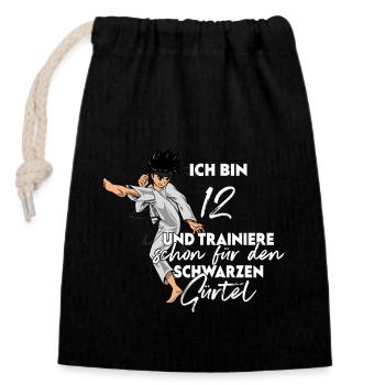 Ich bin 12 - Jungen Karate - Verschließbarer Geschenkbeutel aus Baumwolle (14x20cm) - Schwarz - Vorne