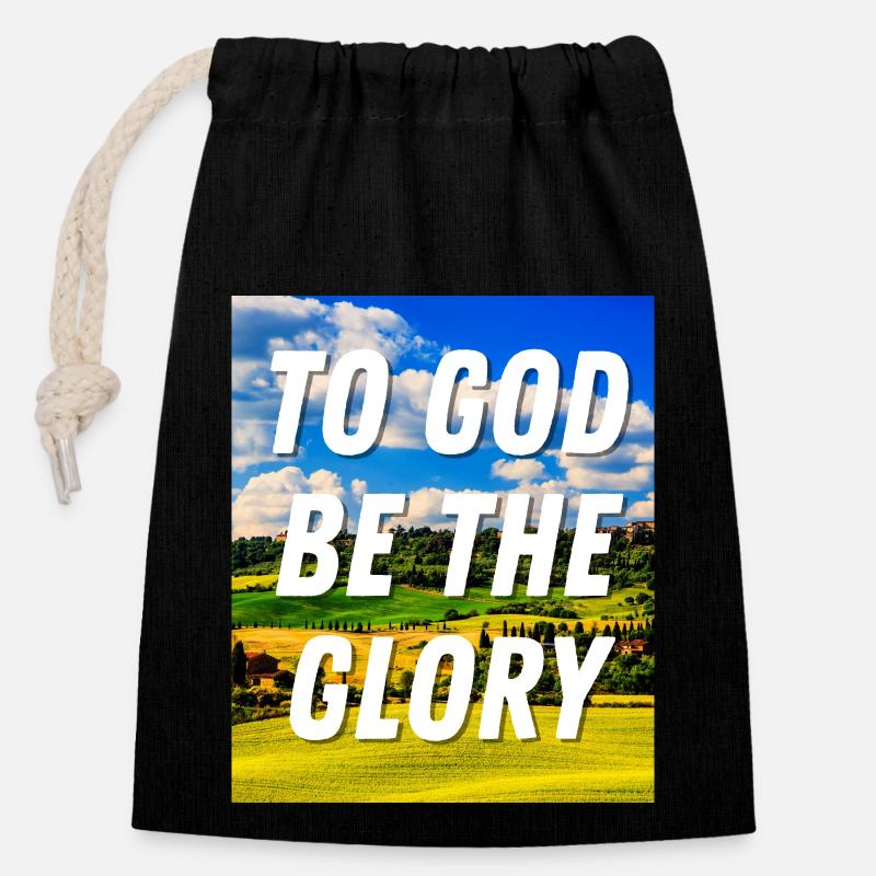 À Dieu soit la gloire - Citation chrétienne - Sac cadeau en coton avec cordon (14 x 20 cm) - noir