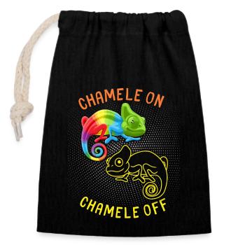 Caméléon drôle disant, Pun Chamele On - Sac cadeau en coton avec cordon (14 x 20 cm) - noir - Devant