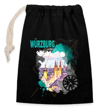 Würzburg Germany City Skyline Vintage Retro - Closable cotton gift bag (14x20cm) - black - Front