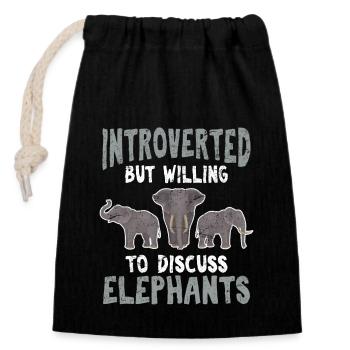Funny Elephant Lover Introverted Love African Elep - Closable cotton gift bag (14x20cm) - black - Front