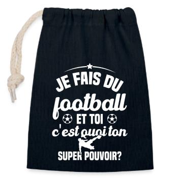 Humour cadeau foot / Je fais du football - Sac cadeau en coton avec cordon (14 x 20 cm) - bleu marine - Devant