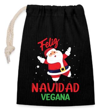 Feliz Navidad Vegana - Verschließbarer Geschenkbeutel aus Baumwolle (14x20cm) - Schwarz - Vorne