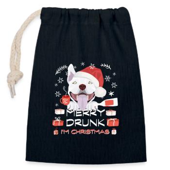 Bullterrier Weihnachtsmarkt - Verschließbarer Geschenkbeutel aus Baumwolle (14x20cm) - Navy - Vorne