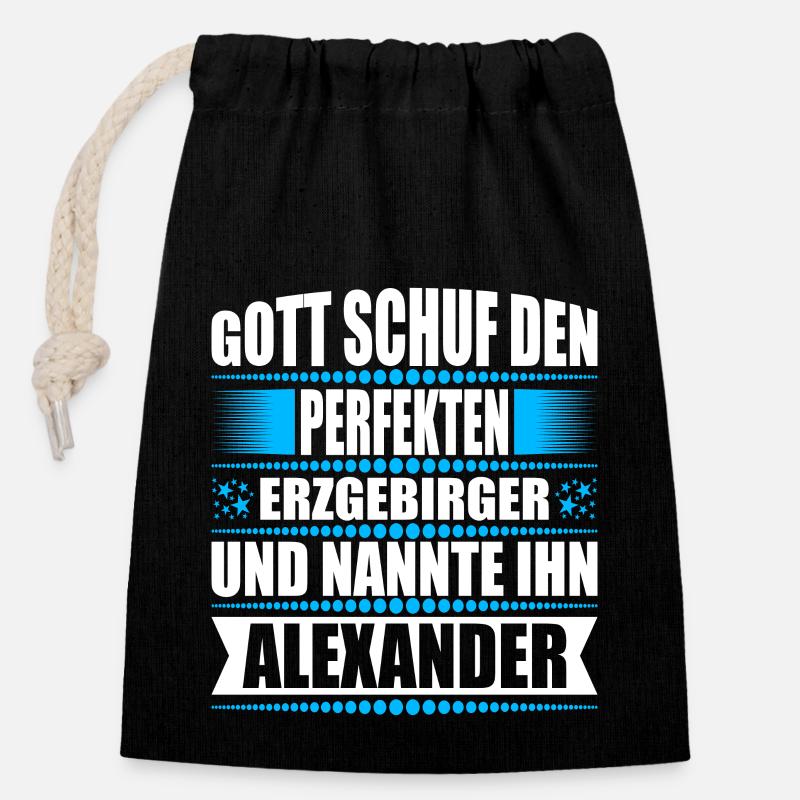 Erzgebirge Mann Namen Sachsen Alexander - Verschließbarer Geschenkbeutel aus Baumwolle (14x20cm) - Schwarz