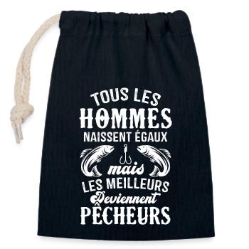 Hommes naissent égaux meilleurs pêcheurs - Sac cadeau en coton avec cordon (14 x 20 cm) - bleu marine - Devant