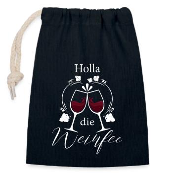 Weißwein Rotwein JGA Vino Wein - Holla die Weinfee - Verschließbarer Geschenkbeutel aus Baumwolle (14x20cm) - Navy - Vorne