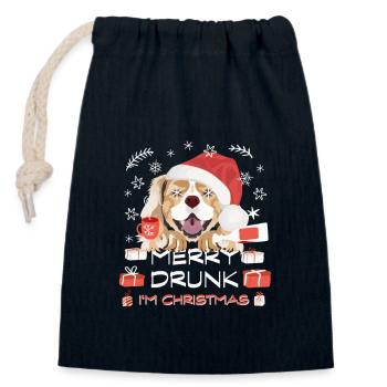 Marché de Noël King Charles Spaniel - Sac cadeau en coton avec cordon (14 x 20 cm) - bleu marine - Devant