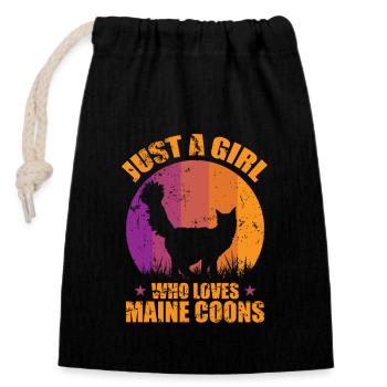 Juste une fille qui aime le chat Maine Coons - Sac cadeau en coton avec cordon (14 x 20 cm) - noir - Devant