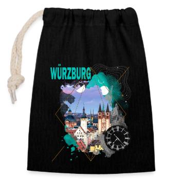 Würzburg Germany City Skyline Vintage Retro - Closable cotton gift bag (14x20cm) - black - Front