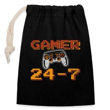 Gamer Funny Joueur de jeux vidéo 24-7 Gaming Kids Tea - Sac cadeau en coton avec cordon (14 x 20 cm) - noir - Devant