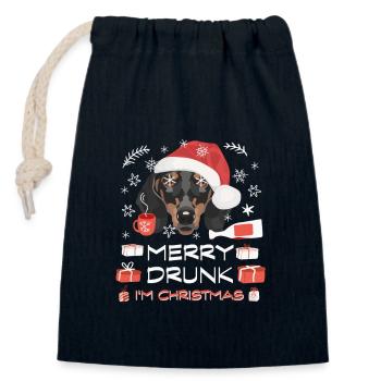 Dackel Weihnachtsmarkt - Verschließbarer Geschenkbeutel aus Baumwolle (14x20cm) - Navy - Vorne