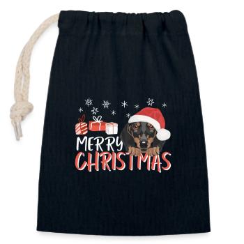 Dackel Frohe Weihnachten - Verschließbarer Geschenkbeutel aus Baumwolle (14x20cm) - Navy - Vorne