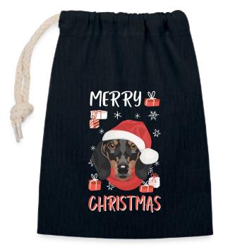 Dackel Frohe Weihnachten - Verschließbarer Geschenkbeutel aus Baumwolle (14x20cm) - Navy - Vorne