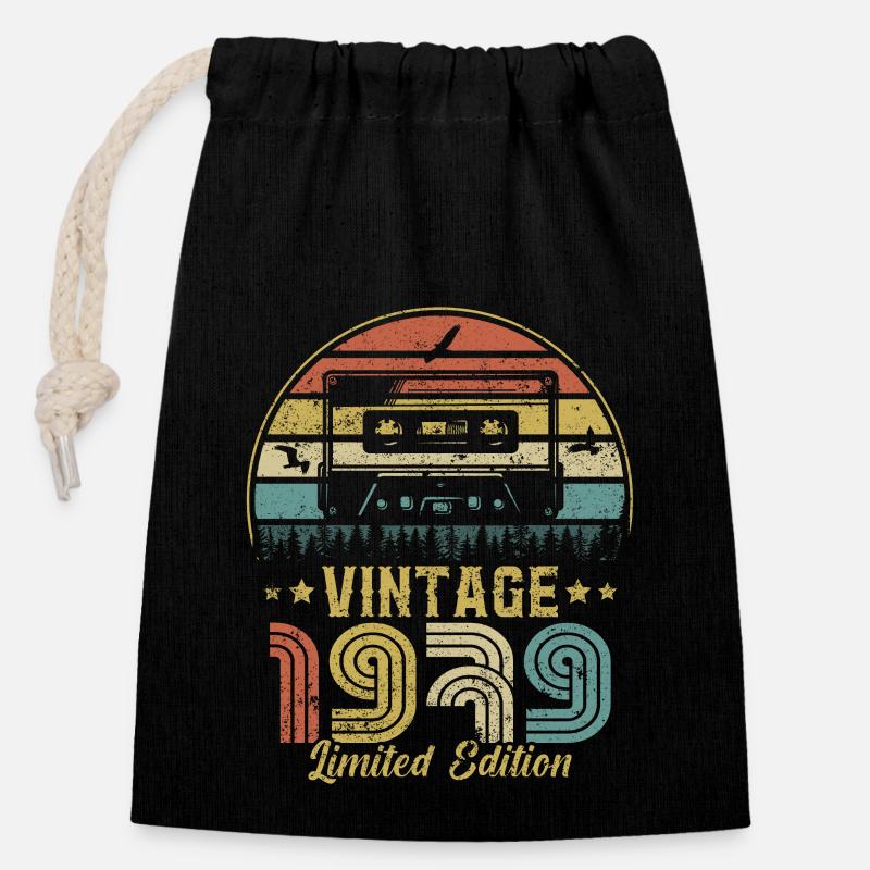 Cassette vintage 1979 - Sac cadeau en coton avec cordon (14 x 20 cm) - noir