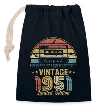 Vintage cassette 1951 - Closable cotton gift bag (14x20cm) - navy - Front