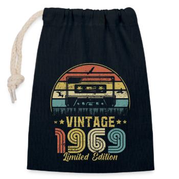Vintage 1969 cassette - Closable cotton gift bag (14x20cm) - navy - Front