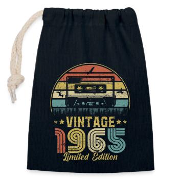 Vintage cassette 1965 - Closable cotton gift bag (14x20cm) - navy - Front