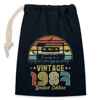 Vintage cassette 1987 - Closable cotton gift bag (14x20cm) - navy - Front
