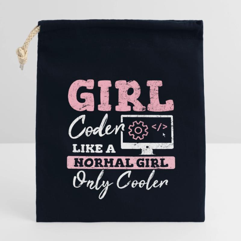 Drôle de fille Codeur Code de programmation informatique Développement Web Sac cadeau en coton avec cordon (14 x 20 cm)