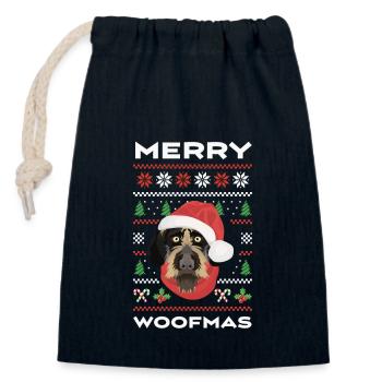 Deutsch Drahthaar Frohe Weihnachten - Verschließbarer Geschenkbeutel aus Baumwolle (14x20cm) - Navy - Vorne