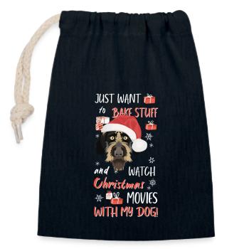 Deutsch Drahthaar Frohe Weihnachten - Verschließbarer Geschenkbeutel aus Baumwolle (14x20cm) - Navy - Vorne