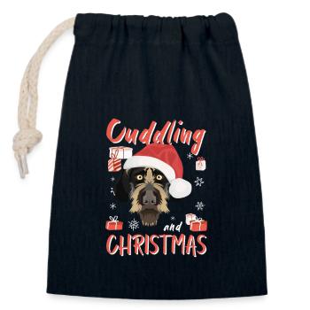 Deutsch Drahthaar Frohe Weihnachten - Verschließbarer Geschenkbeutel aus Baumwolle (14x20cm) - Navy - Vorne