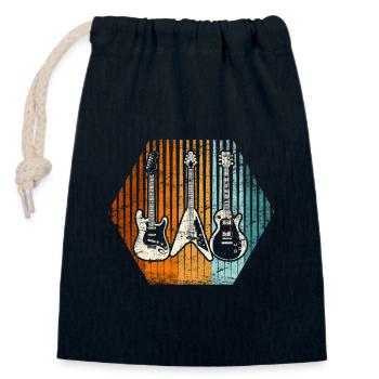 Guitare Rétro Drôle de Guitare Amateur Guitariste Vintage - Sac cadeau en coton avec cordon (14 x 20 cm) - bleu marine - Devant