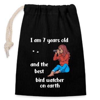I' - Girl Bird Watching - Closable cotton gift bag (14x20cm) - black - Front