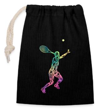Joueur de tennis Positions Balles Raquettes Sport - Sac cadeau en coton avec cordon (14 x 20 cm) - noir - Devant