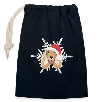 Deutsch Cocker Spaniel Joyeux Noël - Sac cadeau en coton avec cordon (14 x 20 cm) - bleu marine - Devant