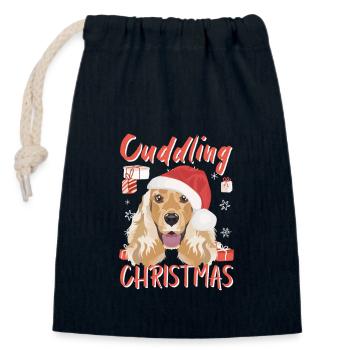 Deutsch Cocker Spaniel Joyeux Noël - Sac cadeau en coton avec cordon (14 x 20 cm) - bleu marine - Devant