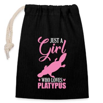 Just a Girl who loves Platypus Schnabeltier - Closable cotton gift bag (14x20cm) - black - Front