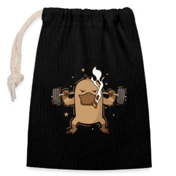 Platypus lifts weights Australia - Closable cotton gift bag (14x20cm) - black - Front