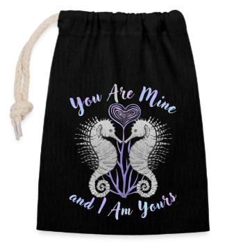 Valentine's Day Saying Seahorse Motif, Love Love - Closable cotton gift bag (14x20cm) - black - Front