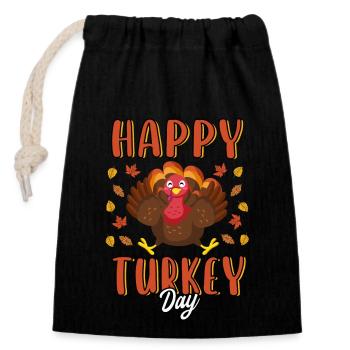 Happy Turkey Day Cute Funny Thanksgiving Turkey - Sac cadeau en coton avec cordon (14 x 20 cm) - noir - Devant