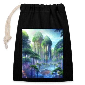 Forêt magique de conte de fées du futur - Sac cadeau en coton avec cordon (14 x 20 cm) - noir - Devant