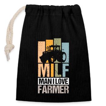 Farmer Farm Man I Love Farmer Retro - Verschließbarer Geschenkbeutel aus Baumwolle (14x20cm) - Schwarz - Vorne
