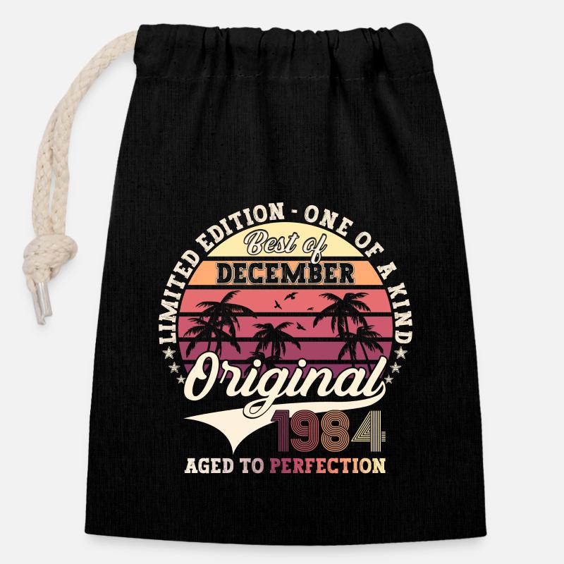 Original Décembre 1984 Cadeau du 38e anniversaire - Sac cadeau en coton avec cordon (14 x 20 cm) - noir