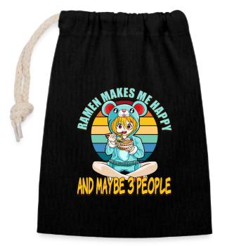 Cute Japan Kawaii Anime Funny Ramen Makes Me Happy - Closable cotton gift bag (14x20cm) - black - Front