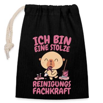 Ich bin eine Stolze Reinigungsfachkraft - Verschließbarer Geschenkbeutel aus Baumwolle (14x20cm) - Schwarz - Vorne