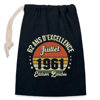 Juillet 1961 62 Ans Anniversaire Vintage Idée Cade - Sac cadeau en coton avec cordon (14 x 20 cm) - bleu marine - Devant