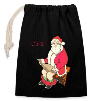 Santa Claus Poo Schornstein - Verschließbarer Geschenkbeutel aus Baumwolle (14x20cm) - Schwarz - Vorne