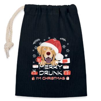 Labrador Weihnachtsmarkt - Verschließbarer Geschenkbeutel aus Baumwolle (14x20cm) - Navy - Vorne