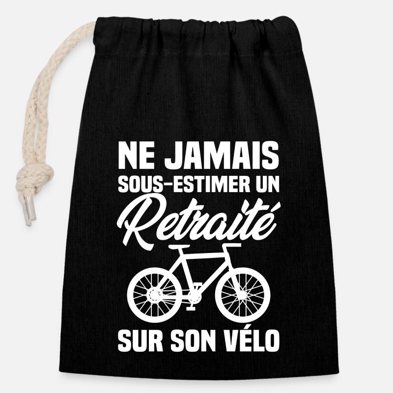 Ne jamais sous estimer un retraité sur son vélo - Sac cadeau en coton avec cordon (14 x 20 cm) - noir